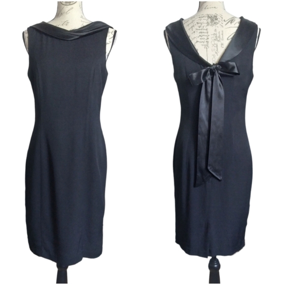 VINTAGE Betsy's Things Black Sleeveless Sheath Dress with Satin Trim - Picture 5 of 12